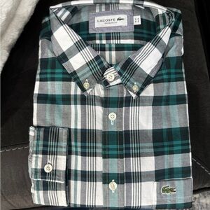 NEW nwt Lacoste Men's Green Plaid Shirt XL